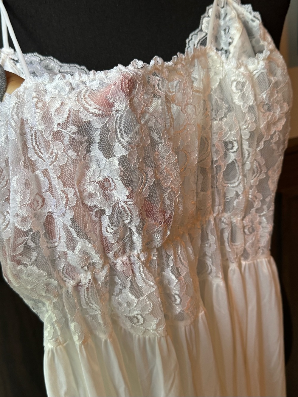 Vintage Tosca White Nylon Tricot Lace V Waist Nightgown Bridal Peignoir small - Picture 8 of 11